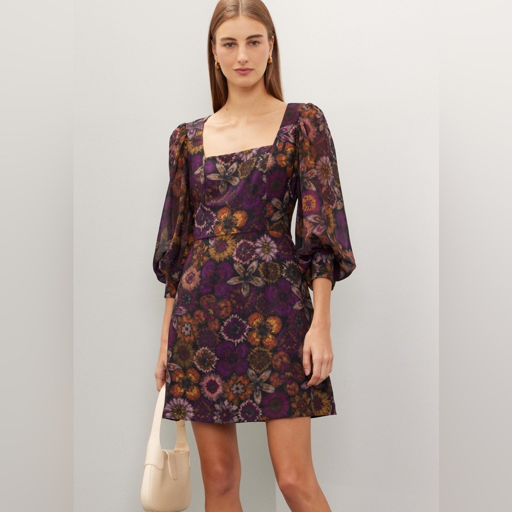 Slate & Willow Purple and Orange Floral Long Sleeve Dress